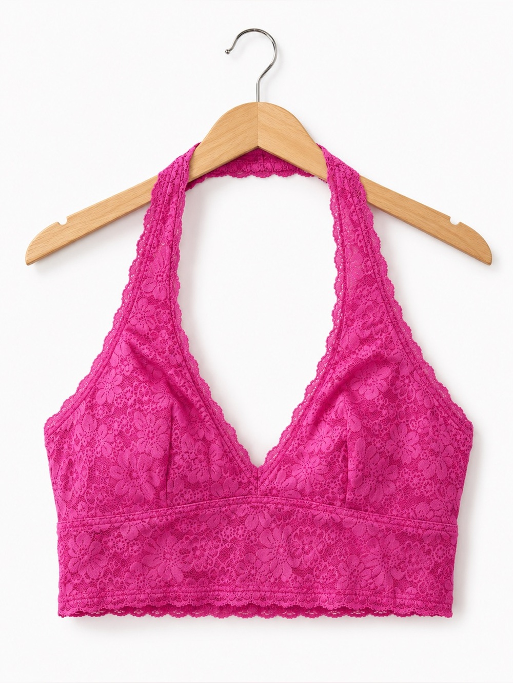 PINK Victoria's Secret Floral Lace Halter Bralette Hot Pink Large Athleisure